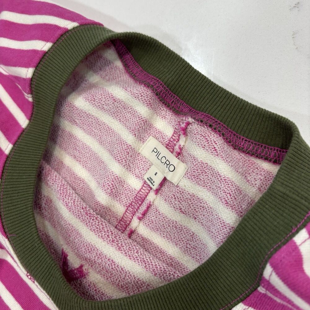 Pilcro Sweatshirt Womens Size Small Niki Bubble Anthropologie Pink Green Stripe - Picture 2 of 6